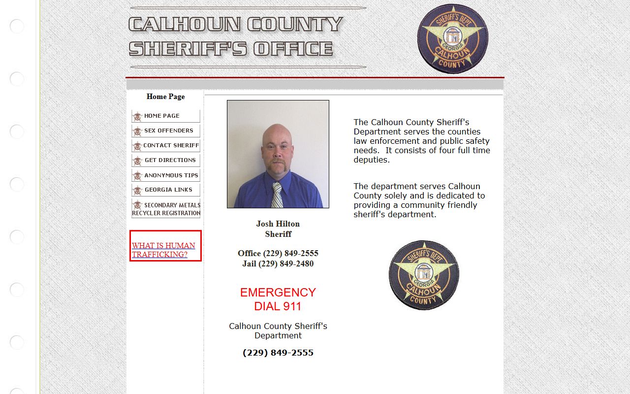 Calhoun County Sheriff home page for inmate search phone routing
